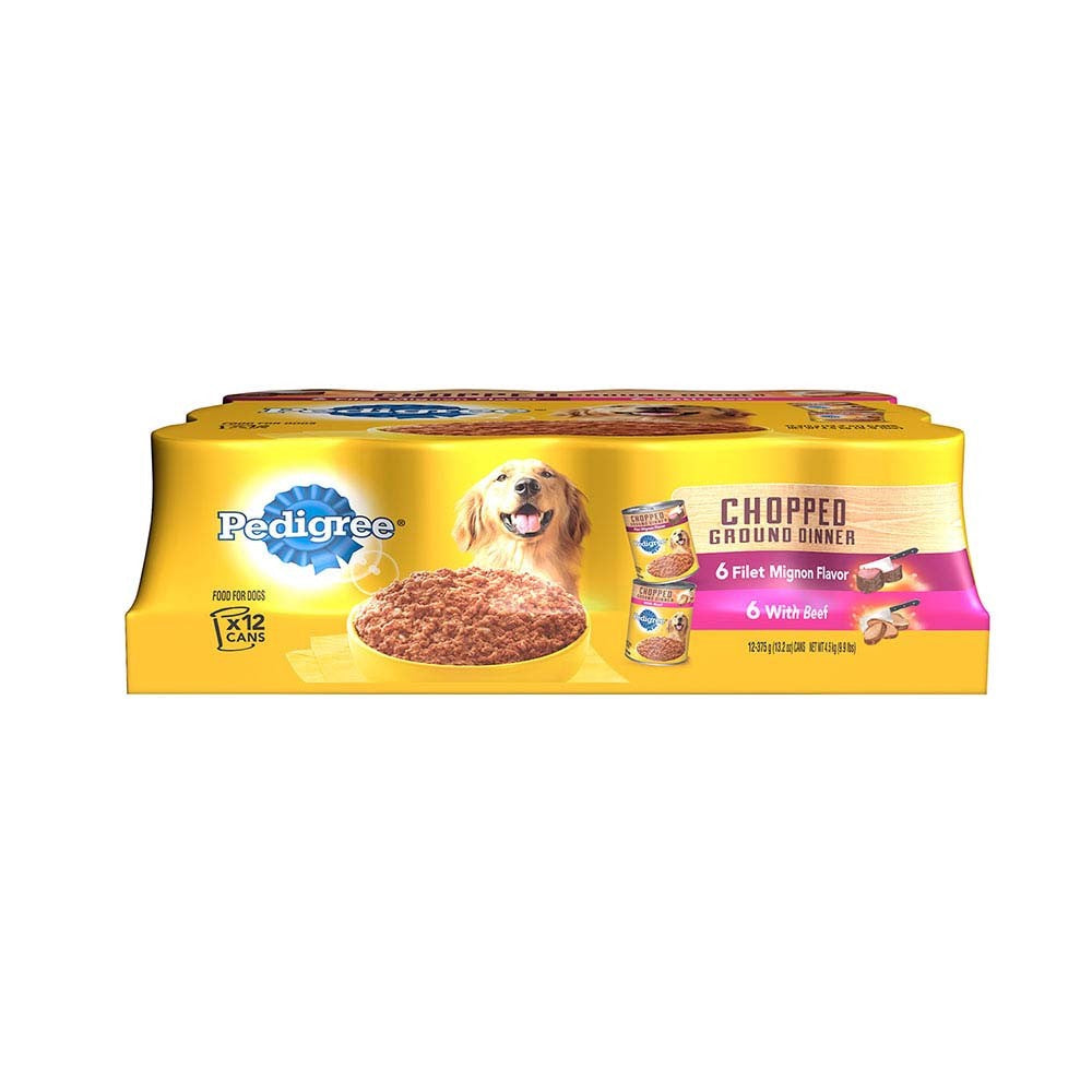 Pedigree Chopped Ground Dinner Adult Wet Dog Food Variety Pack (Filet Mignon, Beef) 1ea/13,2 oz, 12 pk