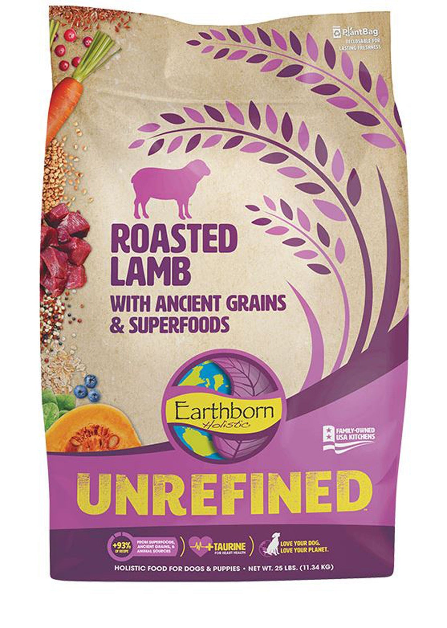 Earthborn Holistic Unrefined Dry Dog Food Roasted Lamb 1ea/25 lb