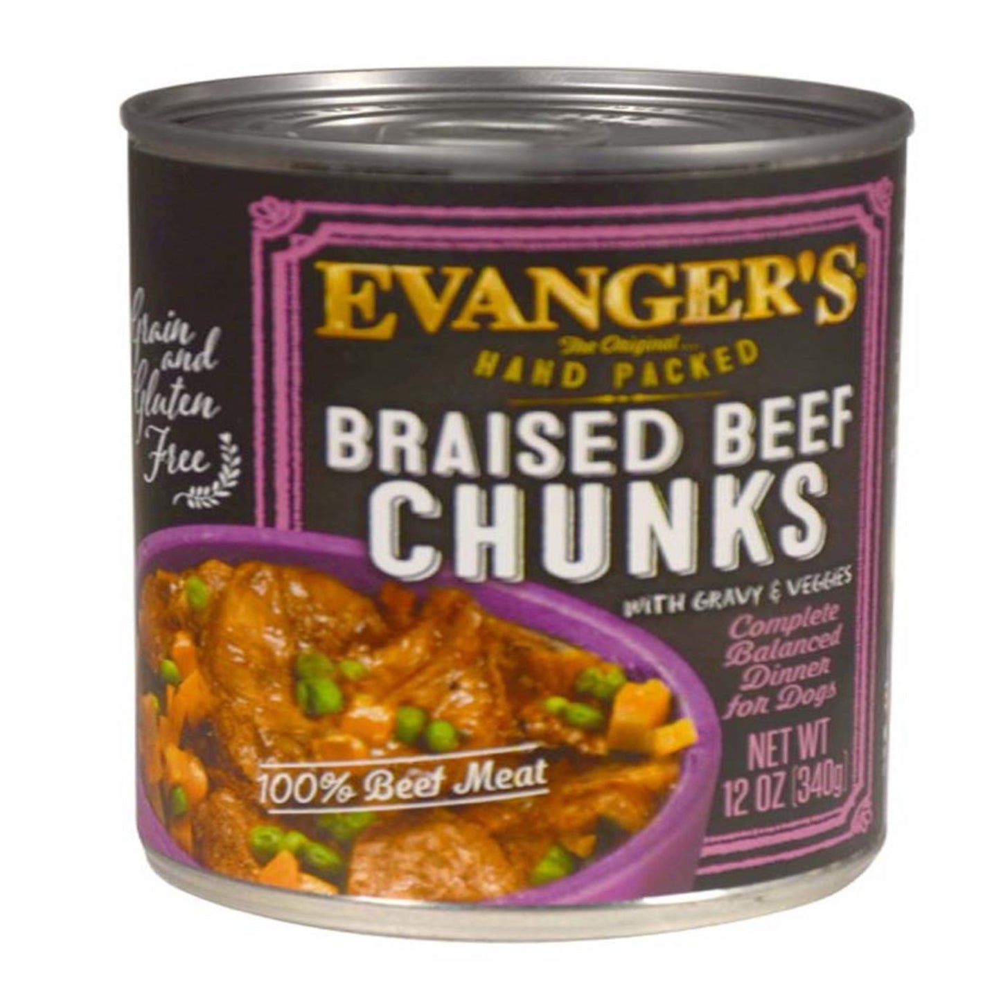 Evanger's Hand Packed Wet Dog Food Braised Beef Chunks w/Gravy 12ea/12 oz, 12 pk