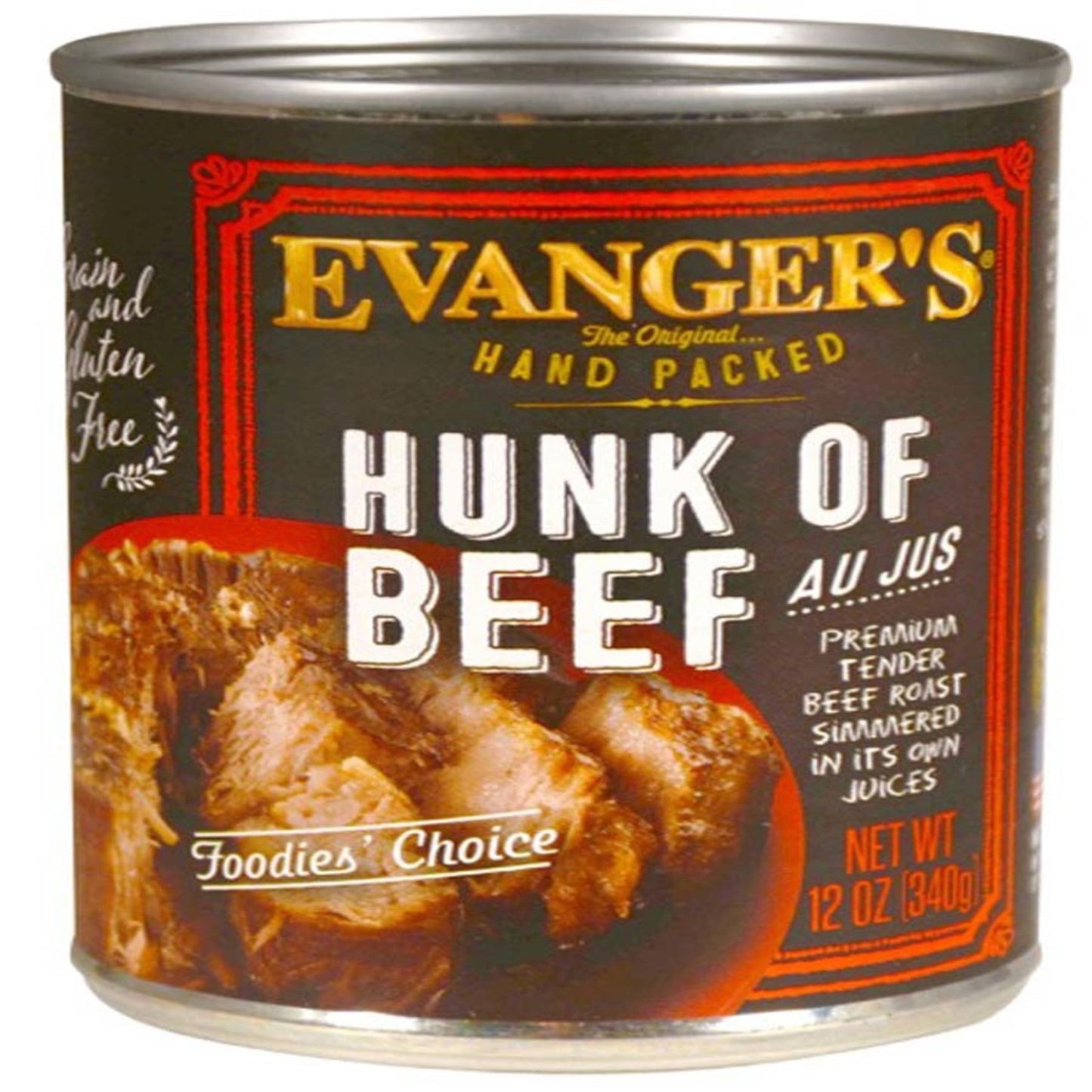 Evanger's Hand Packed Wet Dog Food Hunk of Beef 12ea/12 oz, 12 pk