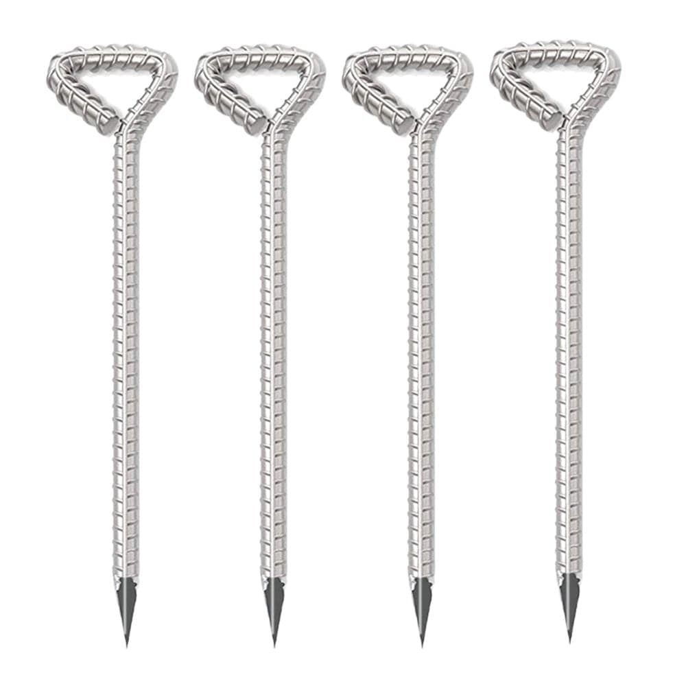 12-Inch Ground Stakes | Set of 4 Galvanized Steel Tent Pegs Spikes Heavy Duty with Rope Hook | Unbreakable Metal Ground Anchor for Camping Tent/Canopy/Tarp