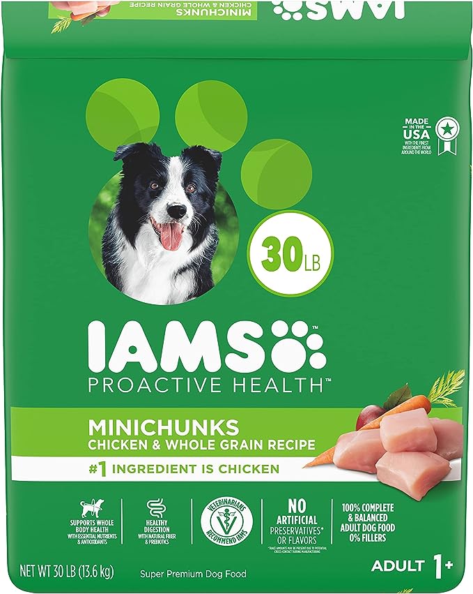 IAMS Adult Minichunks Small Kibble High Protein Dry Dog Food with Real Chicken, 30 lb. Bag,(Packaging may vary)