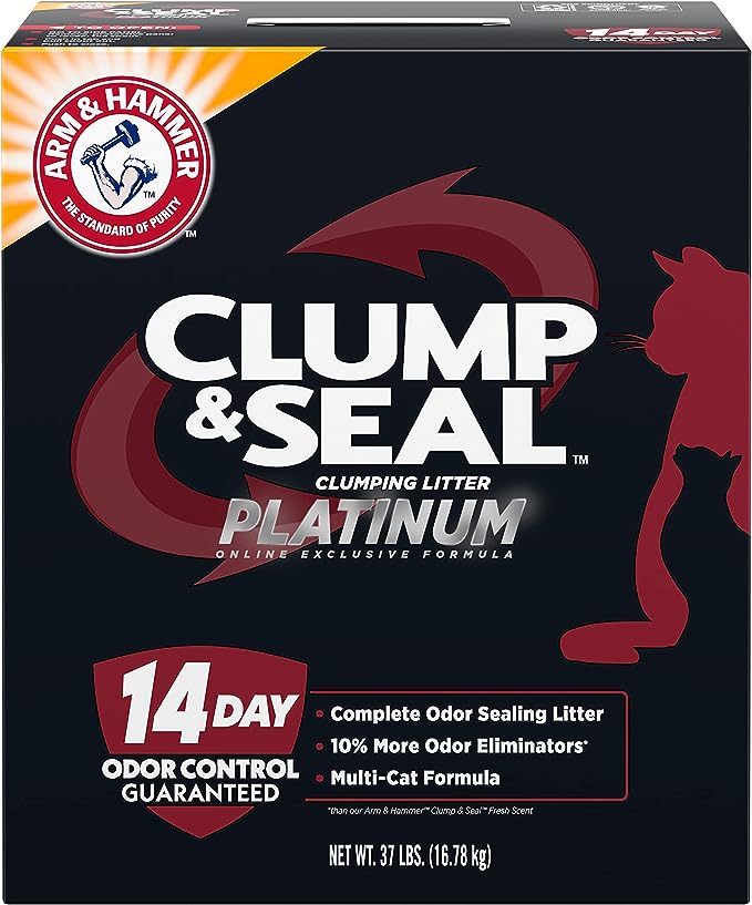 ARM & HAMMER Clump & Seal Platinum Multi-Cat Complete Odor Sealing Clumping Cat Litter with 14 Days of Odor Control, 37 lbs, Online Exclusive Formula