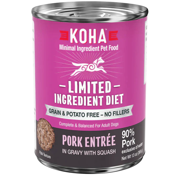 Koha Dog Limited Ingredient Grain Free 90% Pork 13oz, (Case Of 12)