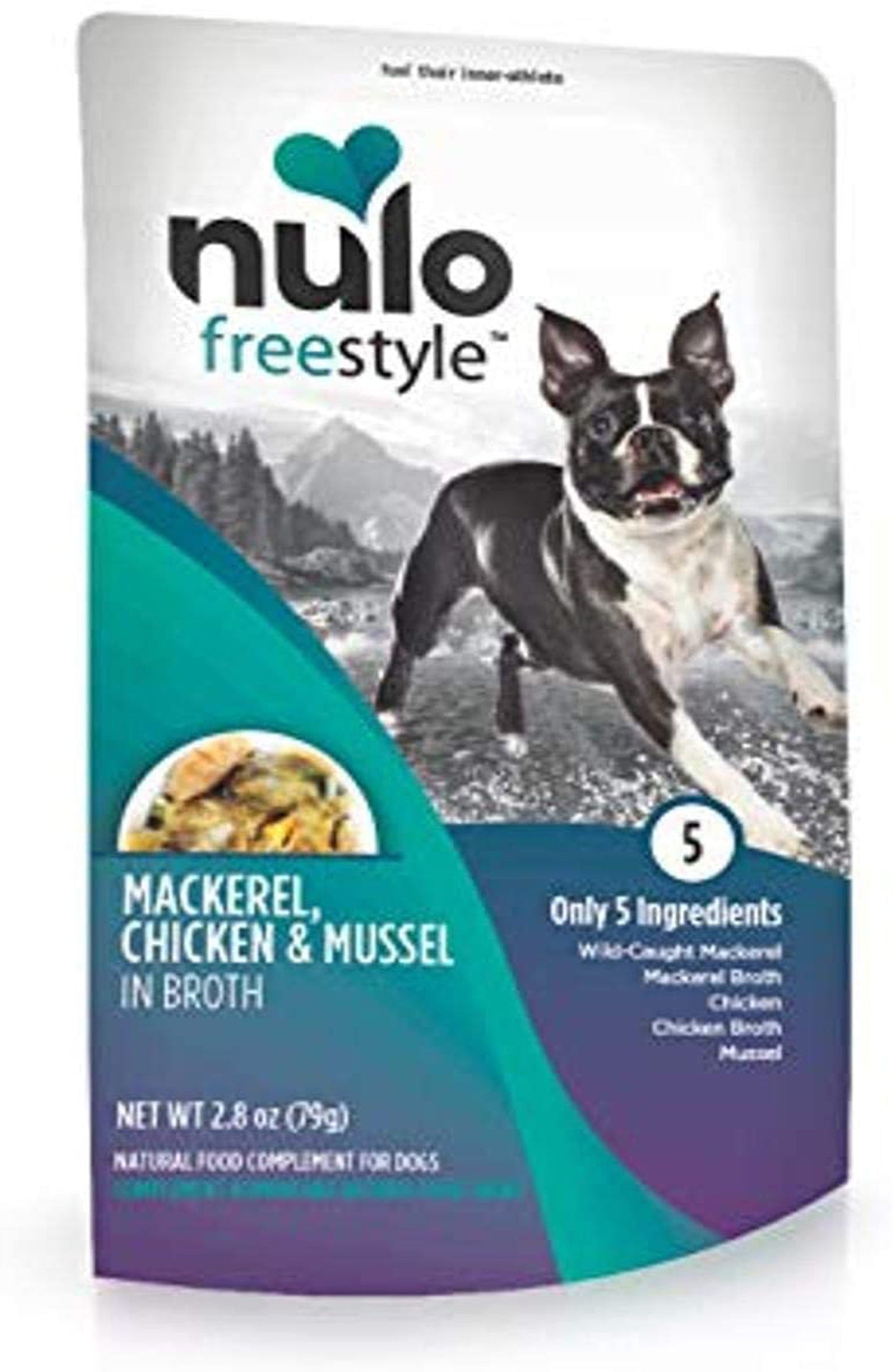 Nulo Freestyle Dog Food Topper Mackerel, Chicken & Mussel in Broth 24ea/2,8 oz