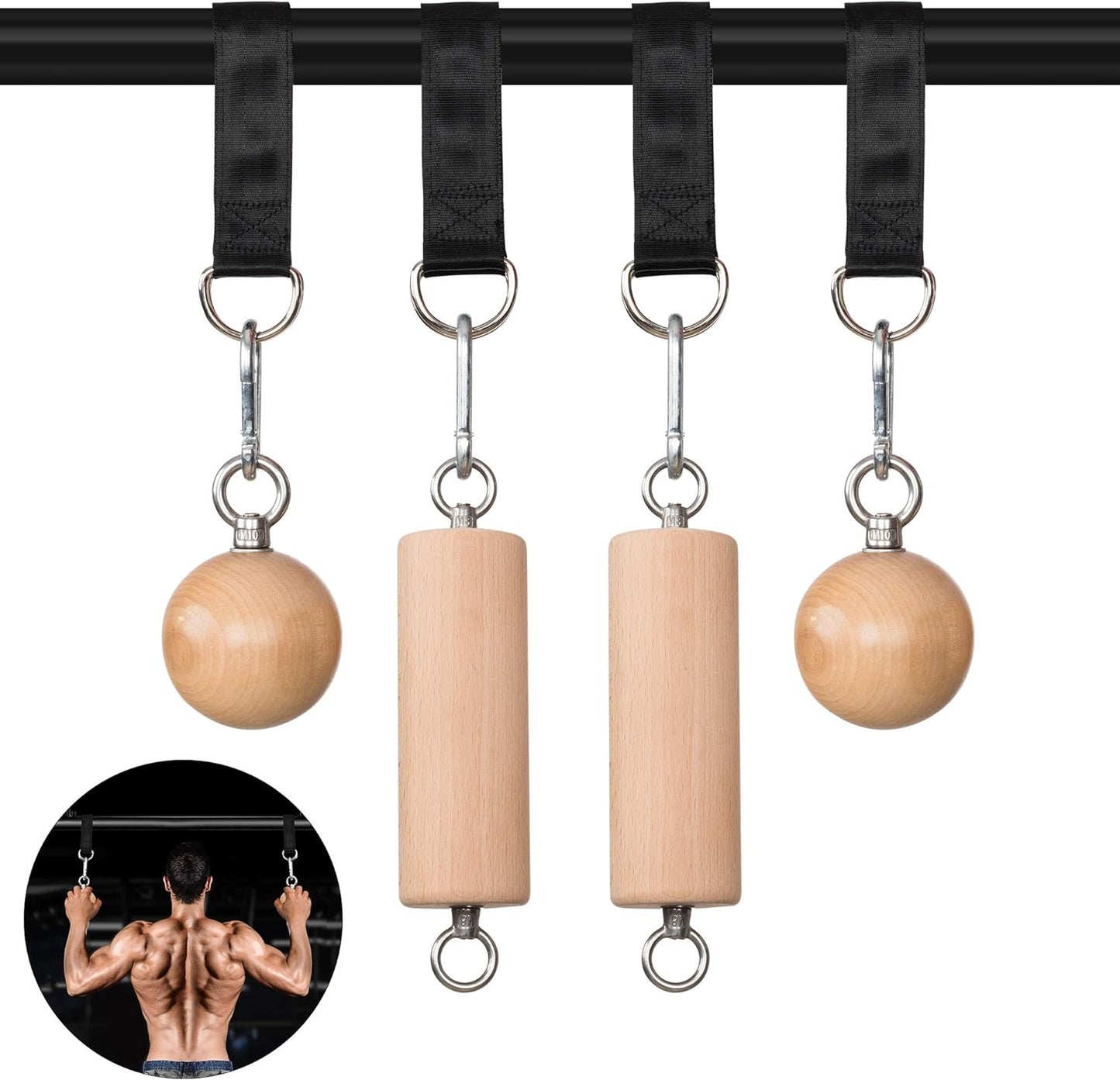 Wooden Pull Up Grips and Balls, Atomic Rock Climbing Holds Training Set,Grip Strength Trainer,Ninja Warrior Obstacle Course Handles and Rope.Suit(L/XL Ball(L/XL)