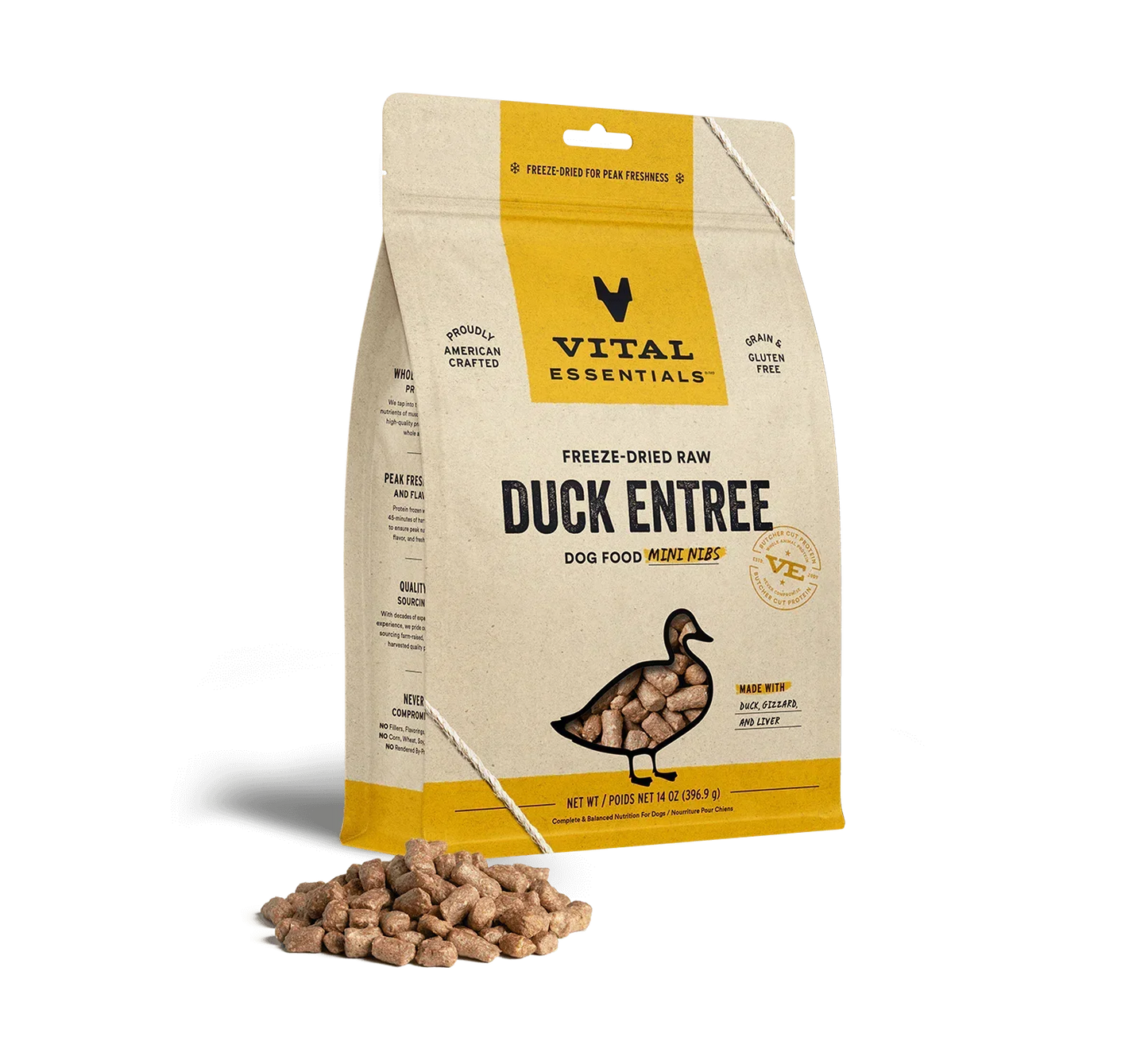 Vital Essentials Dog Freeze-Dried Mini Nibs Duck 14oz,
