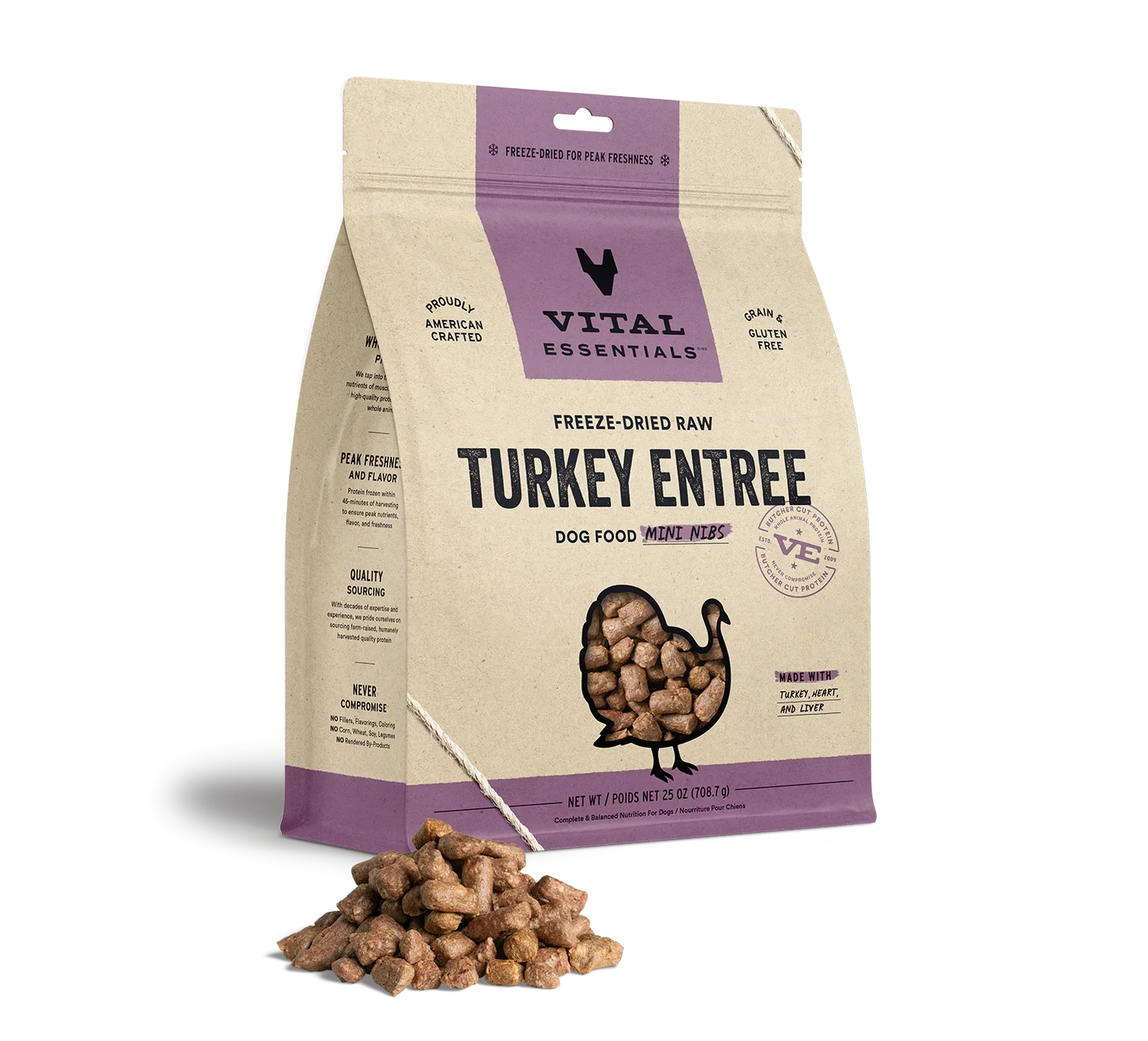 Vital Essentials Dog Freeze-Dried Mini Nibs Turkey 25oz,