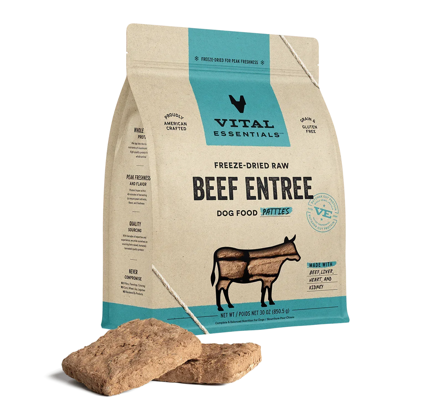 Vital Essentials Dog Freeze Dried Patties Beef 30oz,