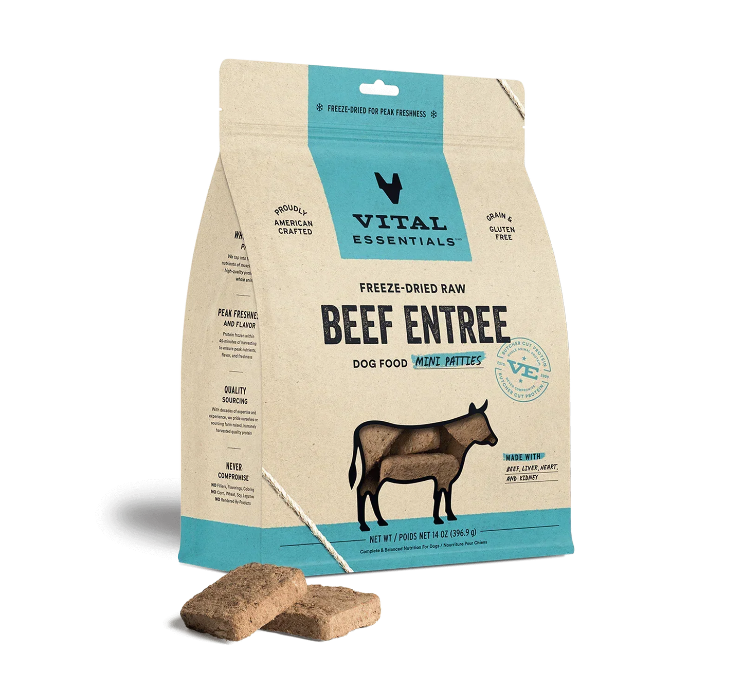 Vital Essentials Dog Freeze-Dried Mini Patties Beef 14oz,