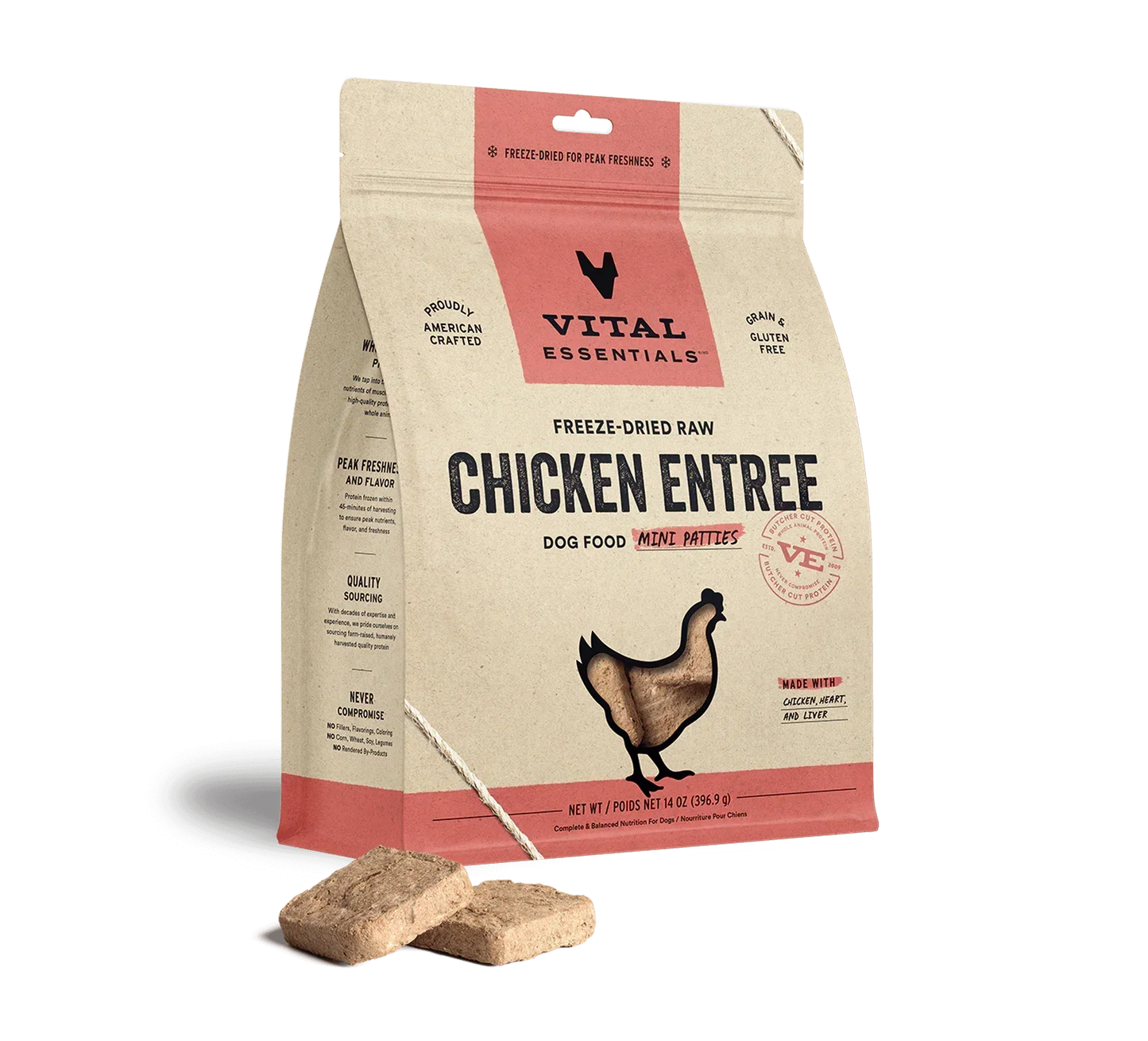Vital Essentials Dog Freeze-Dried Mini Patties Chicken 14oz,