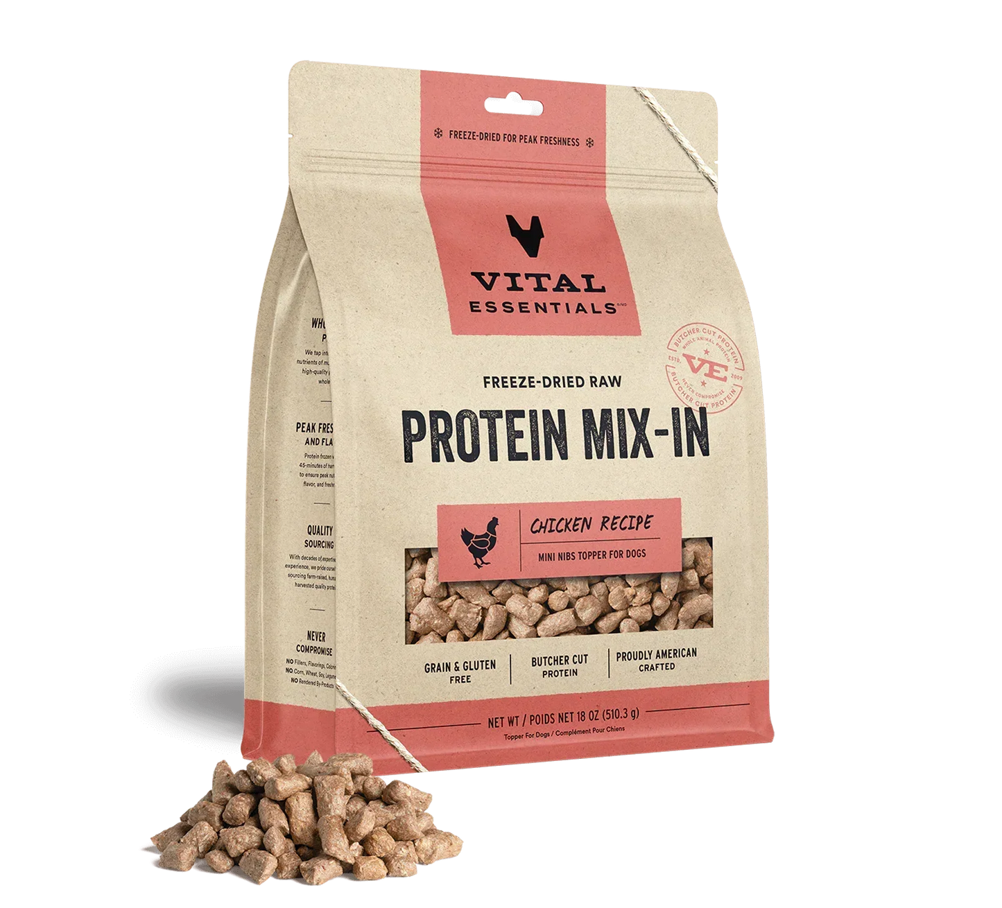 Vital Essentials Dog Freeze Dried Topper Chicken 18oz,