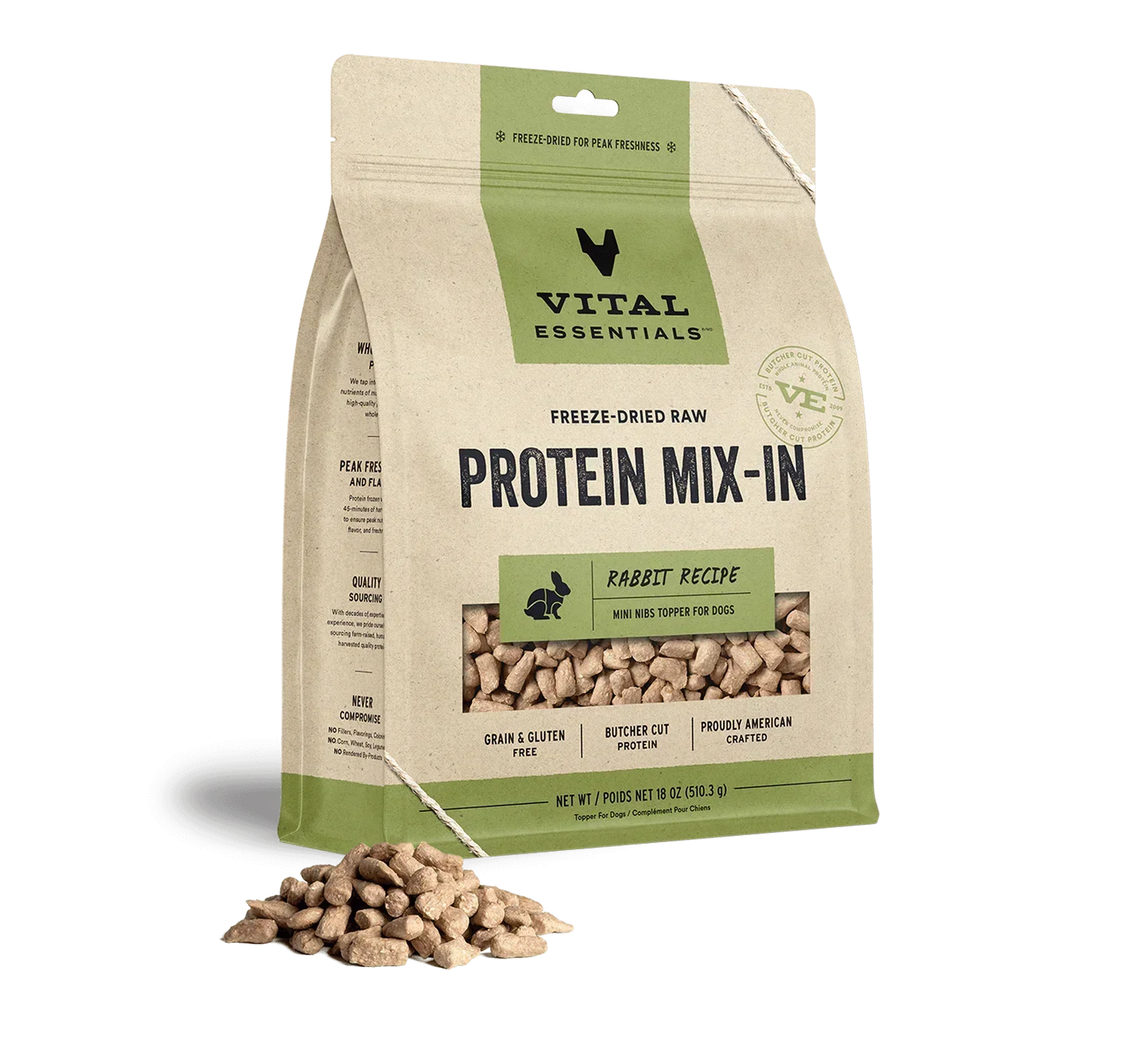 Vital Essentials Dog Freeze Dried Topper Rabbit 18oz,