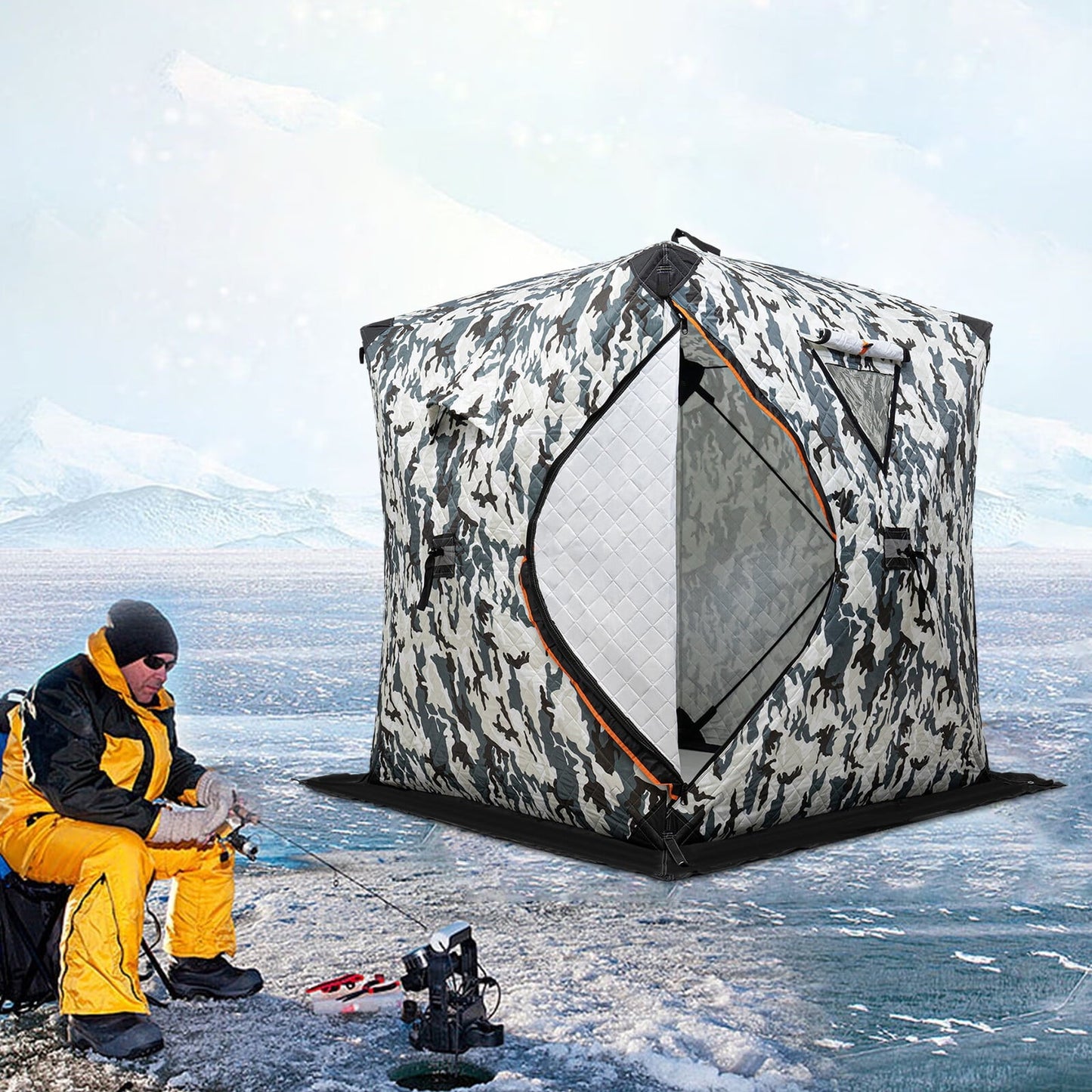 Aiqidi Portable 2 Person Ice Fishing Tent Insulated Ice Shelter Outdoor Thermal Ice Fishing Shanty House with Handbag, Camouflage