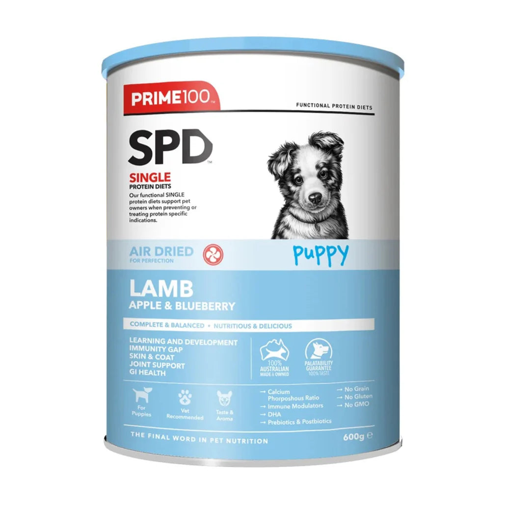 DOG FOOD: Prime100 SPD Puppy Air Dried Lamb, Apple & Blueberry 600g