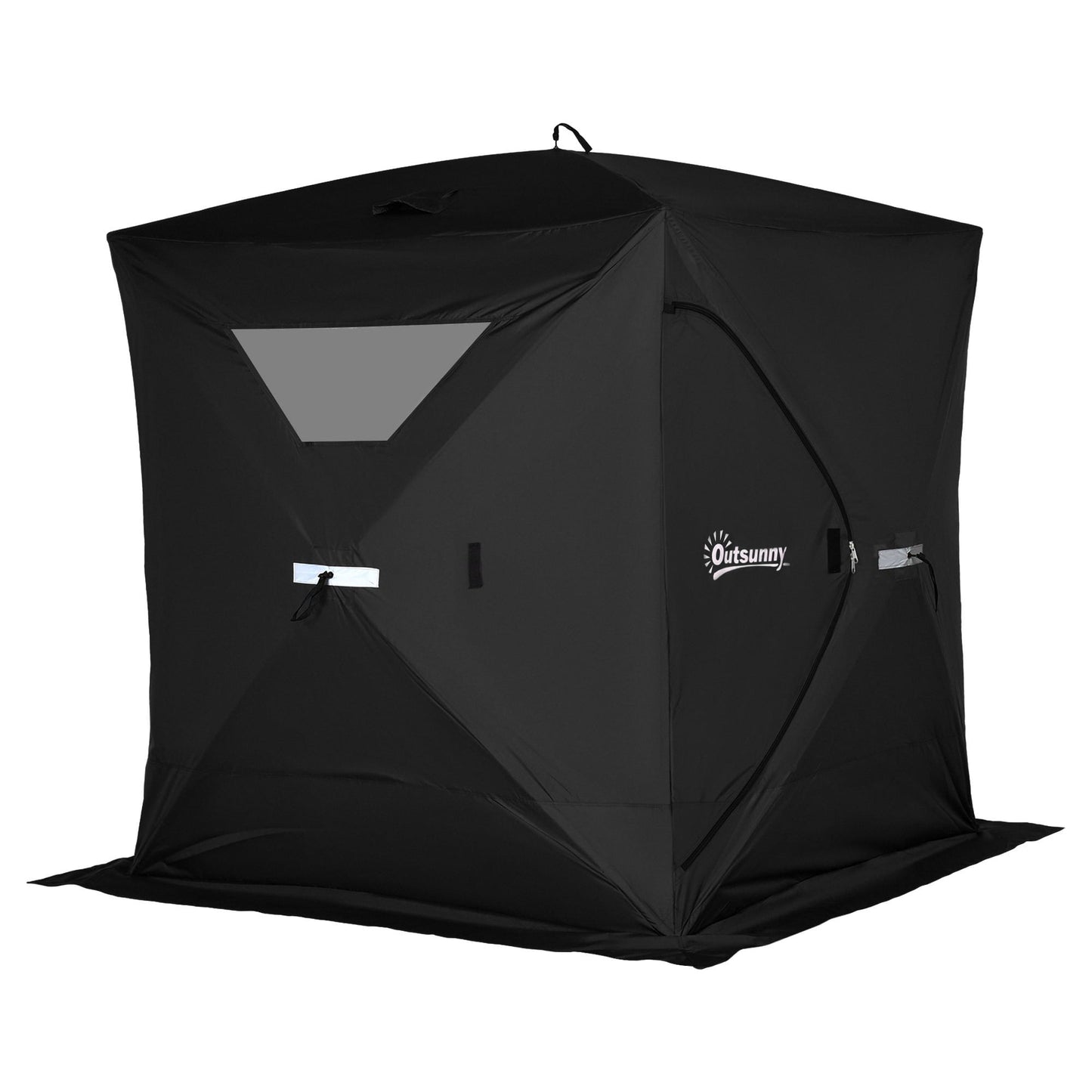 Outsunny 4 Person Ice Fishing Shelter Insulated Waterproof Portable Pop Up Ice Tent with 2 Doors for Outdoor Fishing, Black