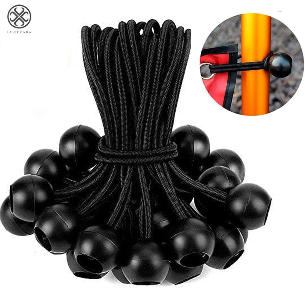 Luxtrada 10 Pack 6" Ball Bungee Bungie Cord Heavy Duty Canopy Tarp Tie down Cord Strap Elastic Rope for Canopy, Camping, Screen, Soccer Goals, Tie down Tarps, Tent, Wires, Motorhome (Black)