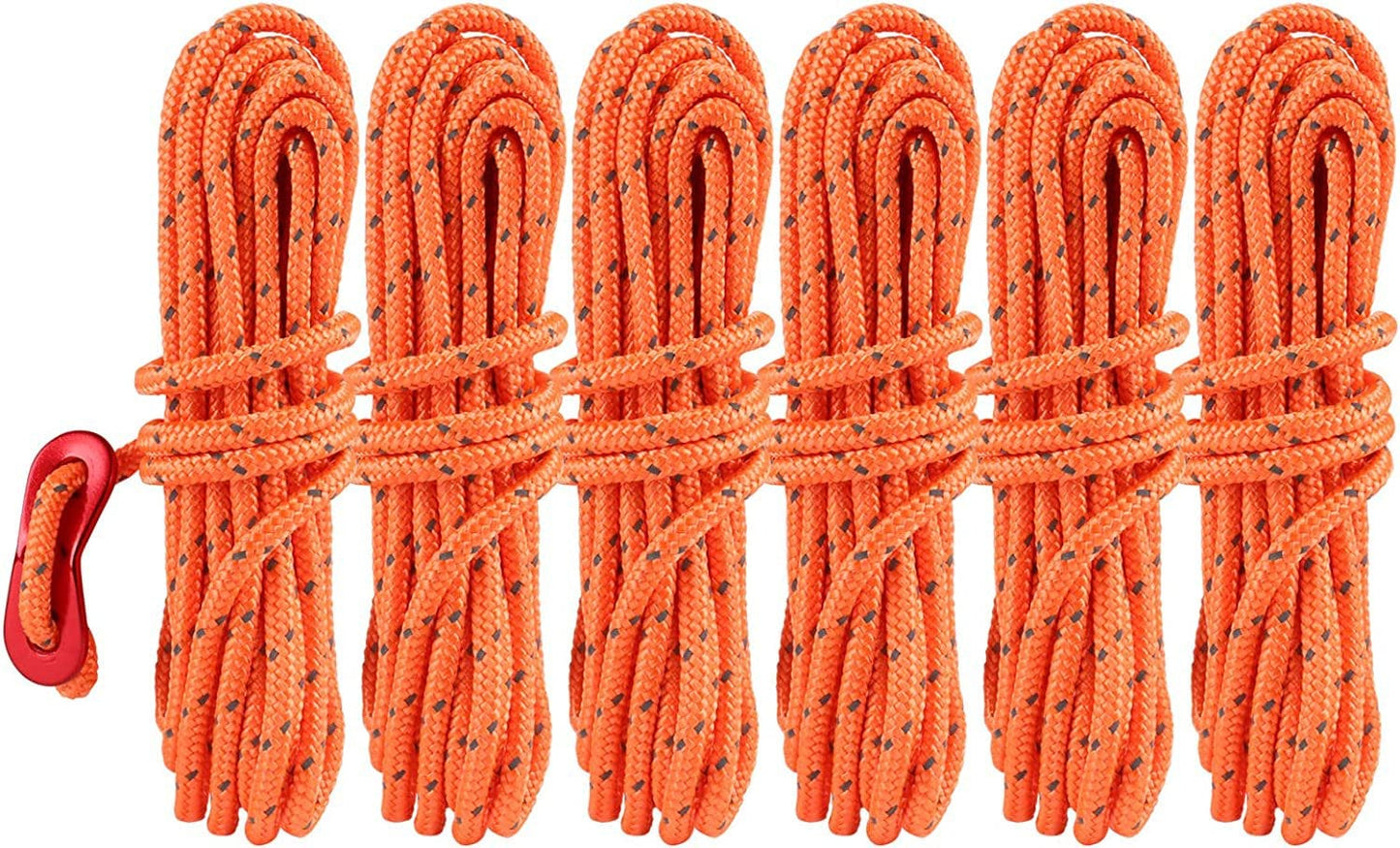 Naler 6Pcs Reflective Tent Guide Rope with Aluminum Adjuster, Guy Line Cord - Orange
