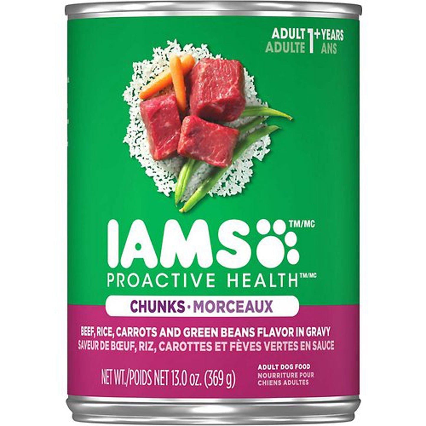 IAMS Proactive Health Chunks Adult Wet Dog Food Beef, Rice, Carrots & Green Beans in Gravy 12ea/12,3 oz