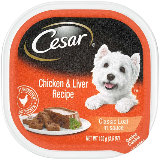 Cesar Classic Loaf in Sauce Adult Wet Dog Food Chicken & Liver 24ea/3,5 oz, 24 pk