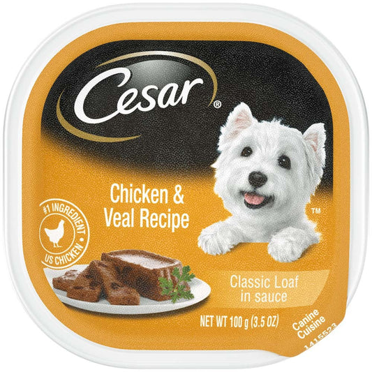 Cesar Classic Loaf in Sauce Adult Wet Dog Food Chicken & Veal 24ea/3,5 oz, 24 pk