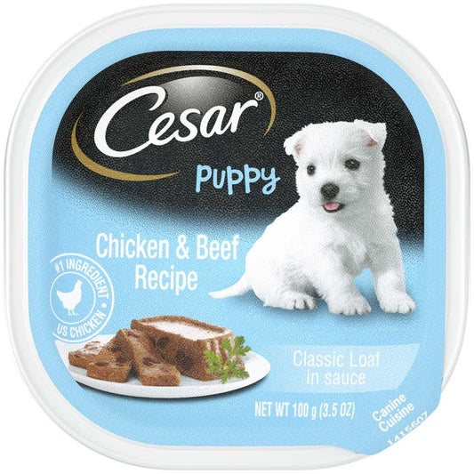 Cesar Classic Loaf in Sauce Puppy Wet Dog Food Chicken & Beef 24ea/3,5 oz, 24 pk