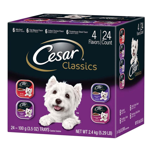 Cesar Classic Loaf in Sauce Adult Wet Dog Food Variety Pack (Beef, Filet Mignon, Grilled Chicken, Poterhouse Steak) 1ea/84,66 oz, 24 pk