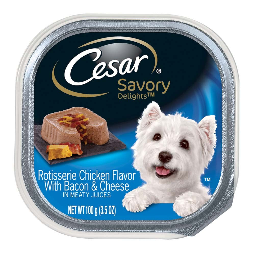 Cesar Loaf & Topper in Sauce Adult Wet Dog Food Rotisserie Chicken w/Bacon & Cheese 24ea/3,5 oz, 24 pk