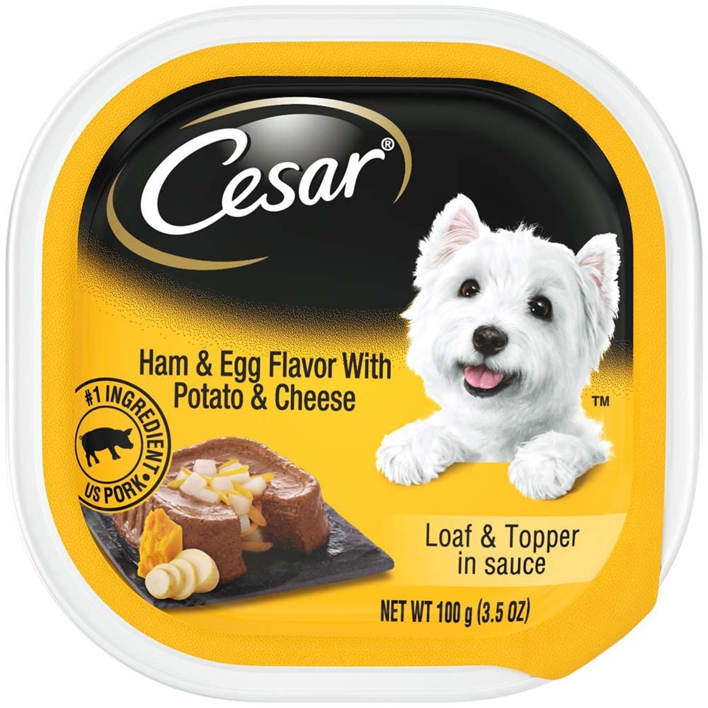 Cesar Loaf & Topper in Sauce Adult Wet Dog Food Ham & Egg w/Potato & Cheese 24ea/3,5 oz, 24 pk