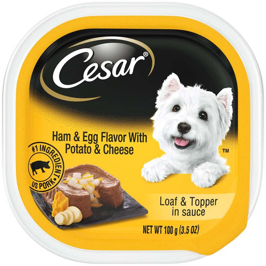Cesar Loaf & Topper in Sauce Adult Wet Dog Food Ham & Egg w/Potato & Cheese 24ea/3,5 oz, 24 pk
