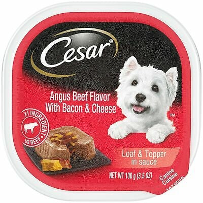 Cesar Loaf & Topper in Sauce Adult Wet Dog Food Angus Beef w/Bacon & Cheese 24ea/3,5 oz, 24 pk