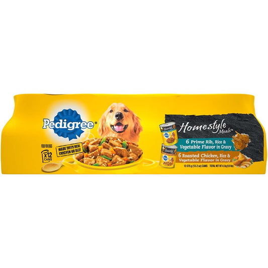 Pedigree Homestyle Meals Adult Wet Dog Food Variety Pack (Prime Rib, Roasted Chicken) 1ea/13,2 oz, 12 pk