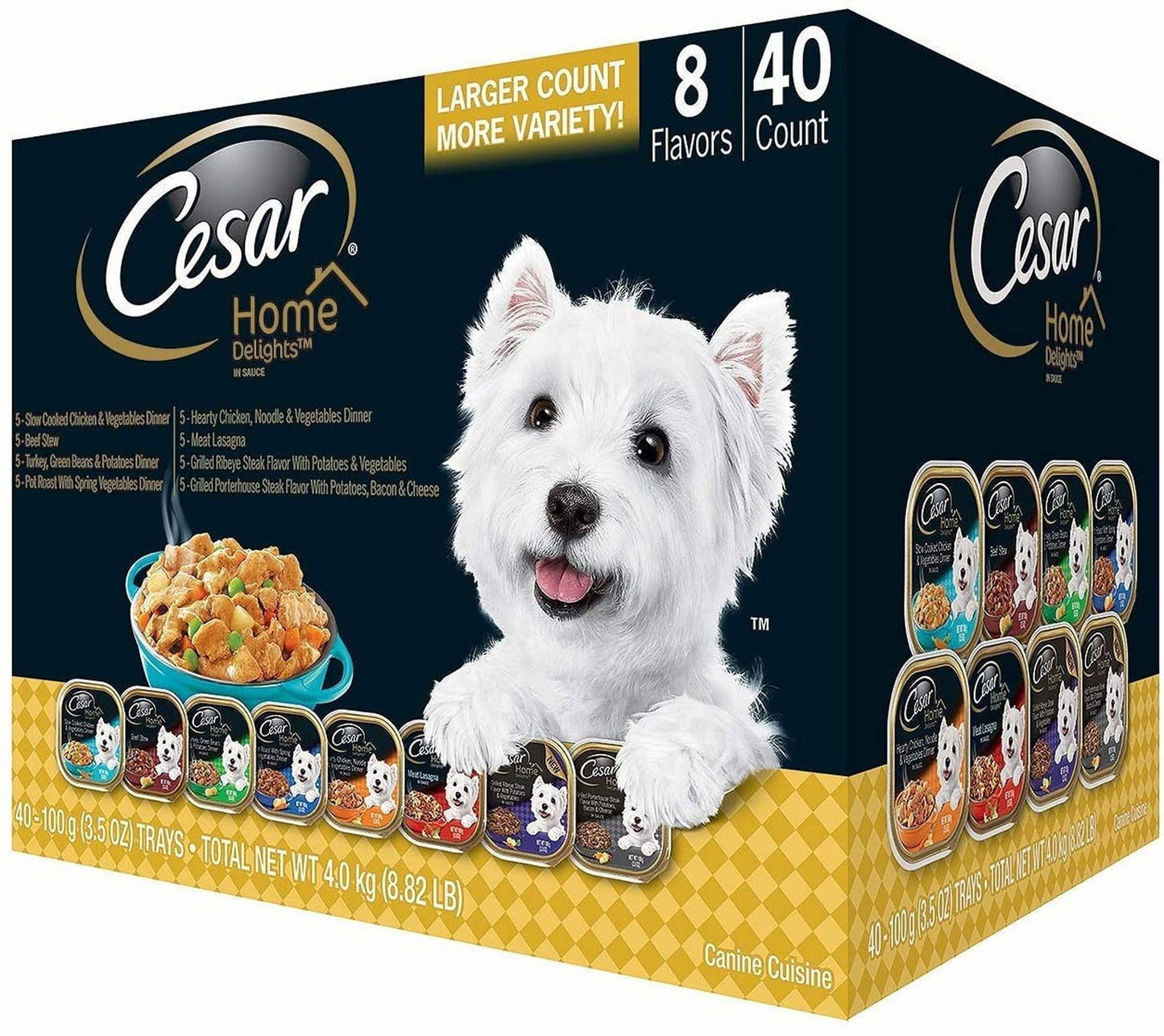 Cesar Home Delights Adult Wet Dog Food Variety Pack (Beef Stew, Turkey Potato & Green Bean, Pot Roast & Vegetables, Chicken Noodle Vegetable) 1ea/3,5 oz, 24 pk