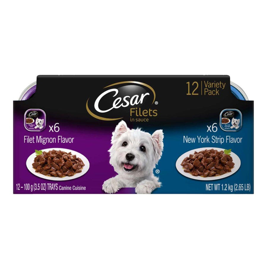 Cesar Filets in Gravy Adult Wet Dog Food Variety Pack (Filet Mignon, New York Strip) 2ea/42,3 oz, 12 pk