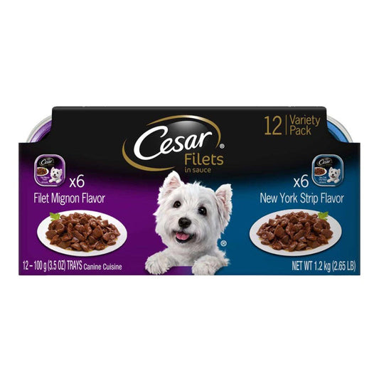 Cesar Filets in Gravy Adult Wet Dog Food Variety Pack (Filet Mignon, New York Strip) 2ea/42,3 oz, 12 pk