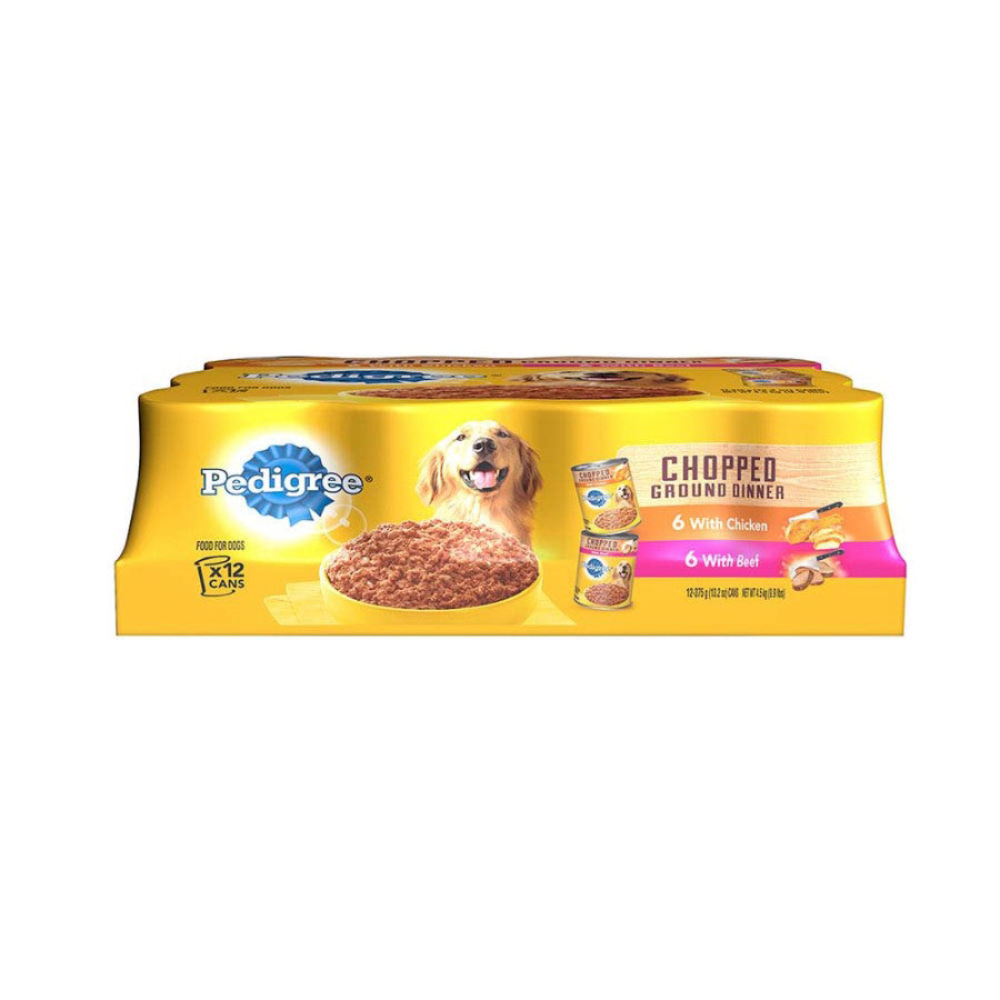 Pedigree Chopped Ground Dinner Adult Wet Dog Food Variety Pack (Beef, Chicken) 1ea/13,7 oz, 12 pk