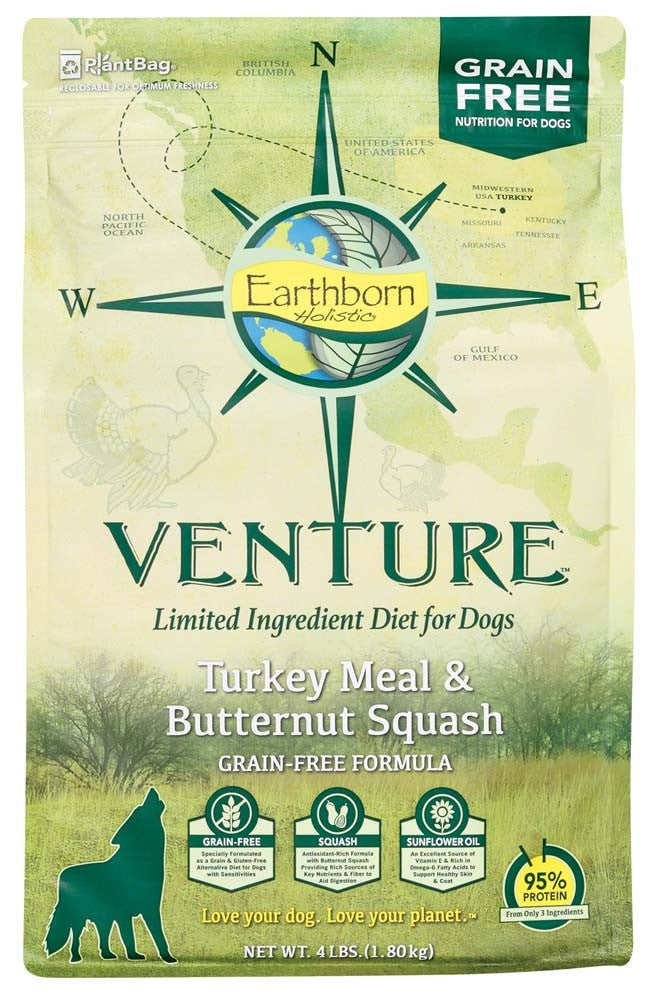 Earthborn Holistic Venture L,I,D, Grain Free Dry Dog Food Turkey & Butternut Squash 1ea/4 lb