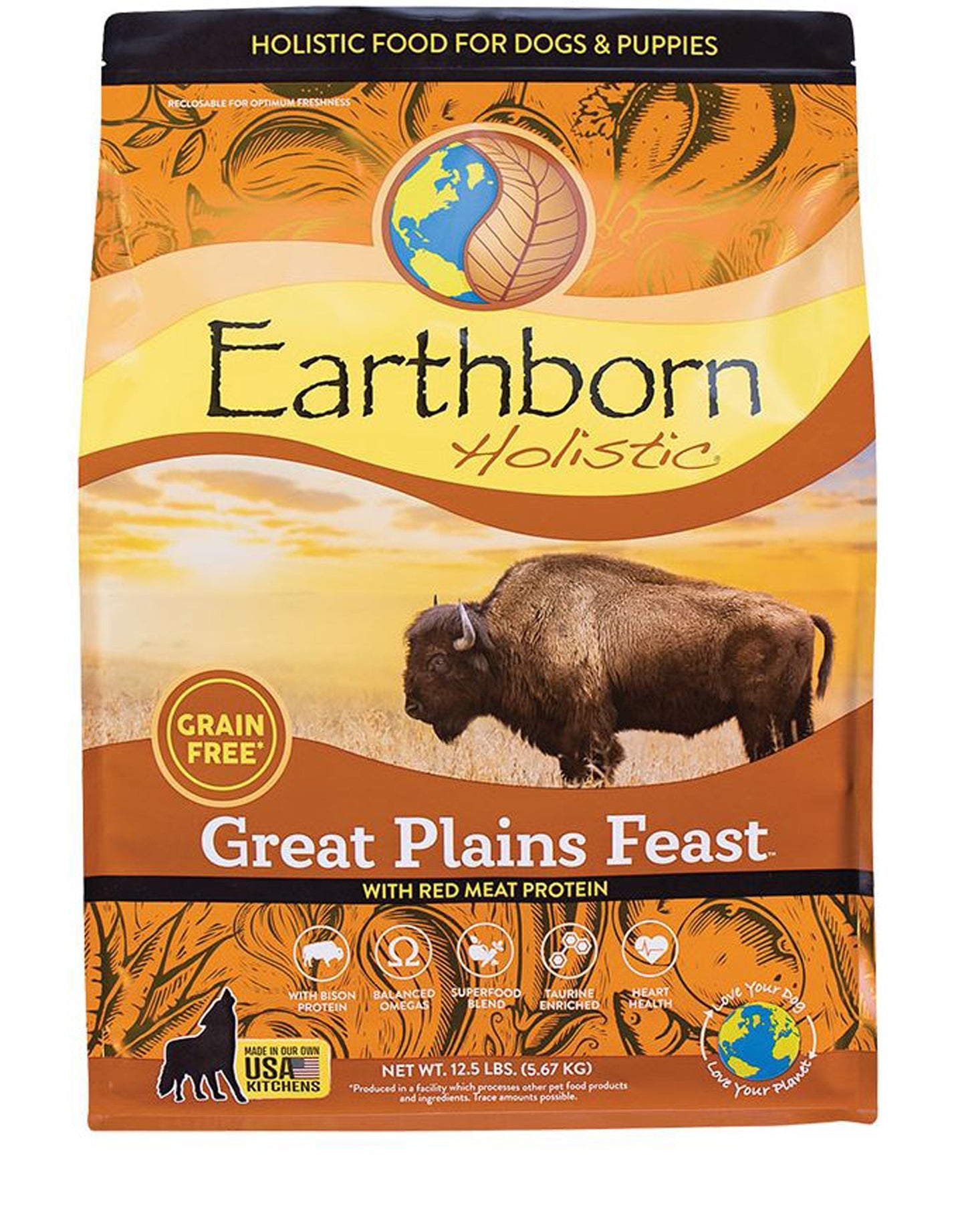 Earthborn Holistic Great Plains Feast Grain-Free Dry Dog Food Bison 1ea/12,5 lb