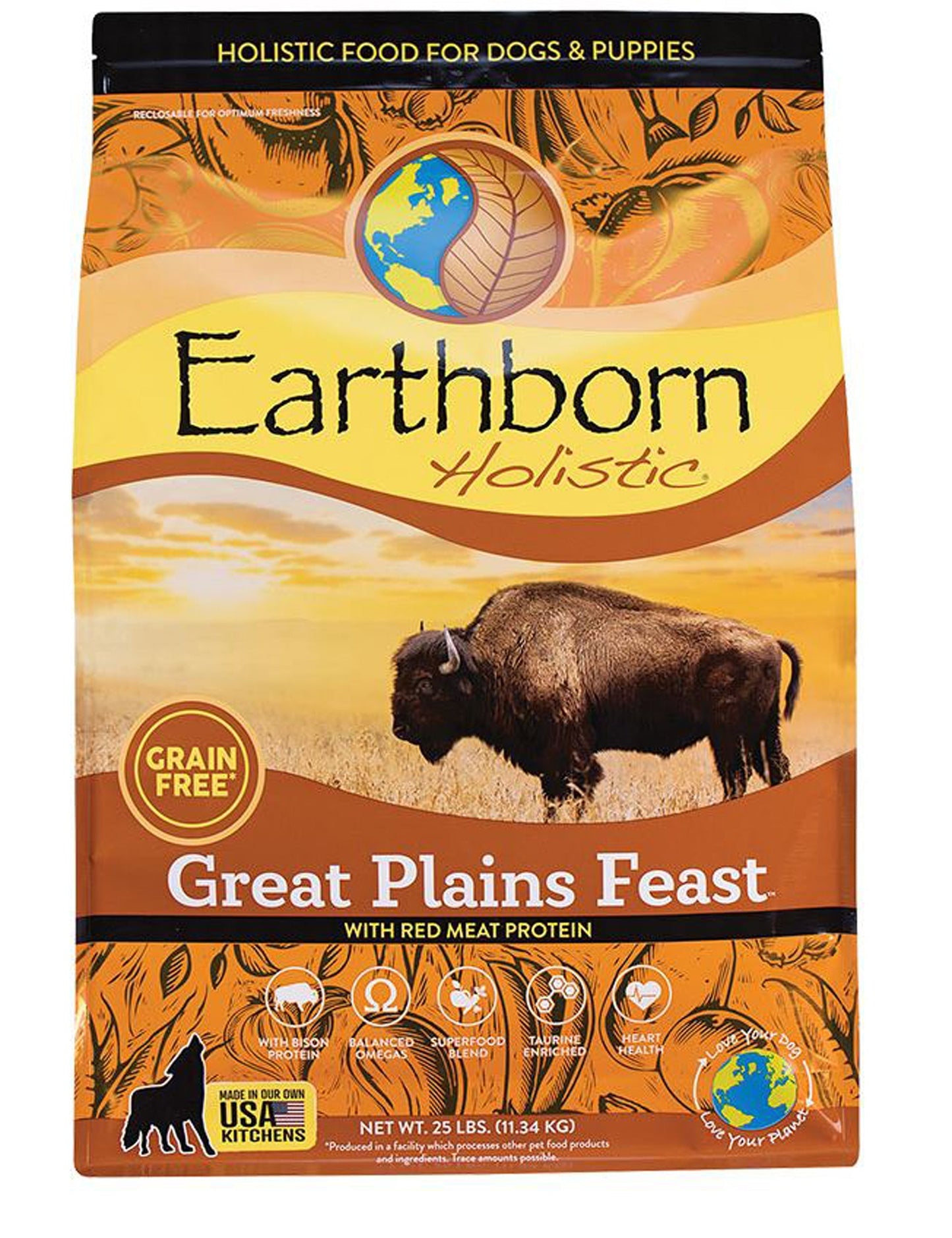Earthborn Holistic Great Plains Feast Grain-Free Dry Dog Food Bison 1ea/25 lb