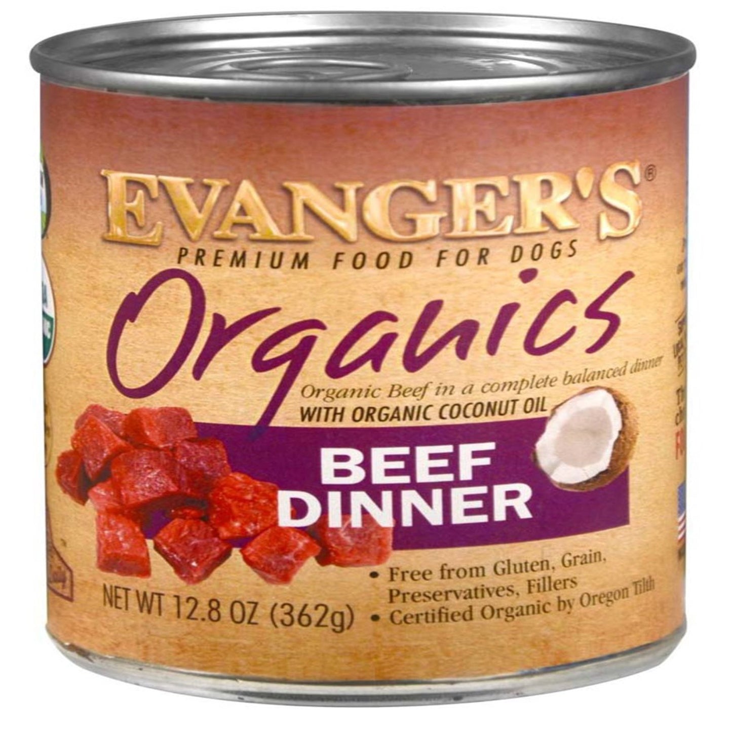 Evanger's Organics Wet Dog Food Beef 12ea/12,8 oz, 12 pk