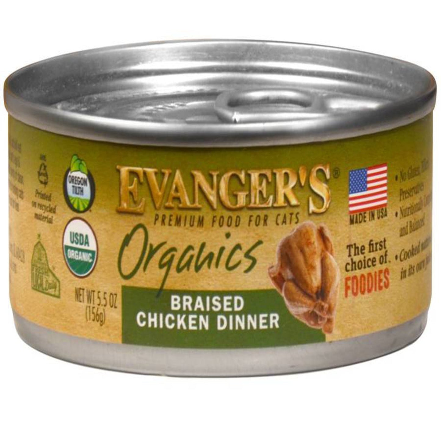 Evangers Organics Braised Chicken Dinner Canned Cat Food 5,5oz,