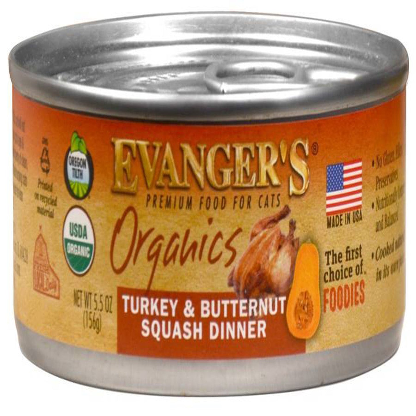 Evangers Organics Turkey With Butternut Squash Dinner Canned Cat Food 5,5oz,