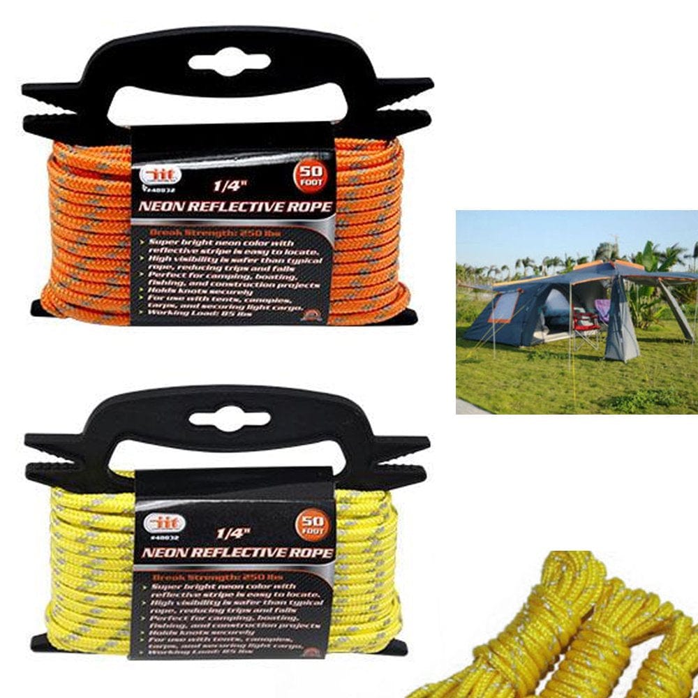 1/4" Neon Reflective Guyline Camping Tent Tarp Rope 50' Line Cord Paracord Guide