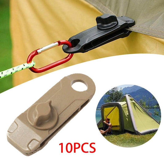 10 Reusable Camping Tent Clamps Holder Canopy Awning Outdoor Lightweight Tarp Clips Heavy Duty Locking Handle for Backpack Gear Tarp , Khaki