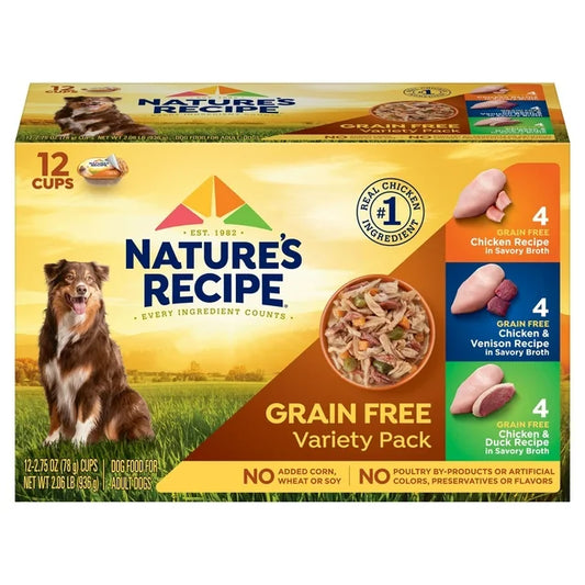 Nature's Recipe Grain Free Chicken Variety Pack Wet Dog Food, 2.75 Ounces (Pack of 12)