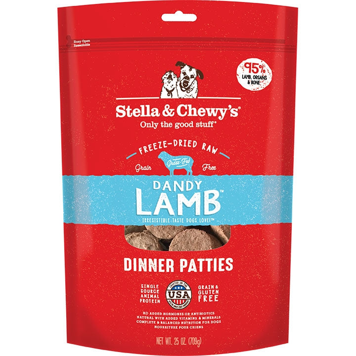 Stella And Chewys Freeze Dried Dandy Lamb Dinner Patties Raw Dog Food 25 oz,