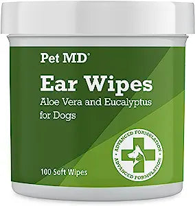 Pet MD - Dog Ear Cleaner Wipes - Otic Cleanser for Dogs to Stop Ear Itching, and Infections with Aloe and Eucalyptus - 100 Count