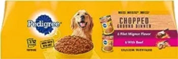 PEDIGREE CHOPPED GROUND DINNER Adult Canned Soft Wet Dog Food Variety Pack, Filet Mignon Flavor and With Beef, 13.2 oz. Cans (Pack of 12)