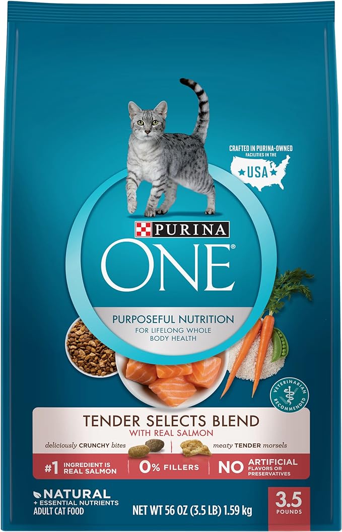 Purina ONE Natural Dry Cat Food, Tender Selects Blend With Real Salmon - 3.5 lb. Bag