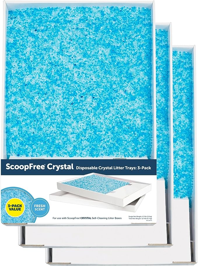 PetSafe ScoopFree Crystal Litter Tray Refills, Premium Blue Crystals, 3-Pack, Disposable Tray